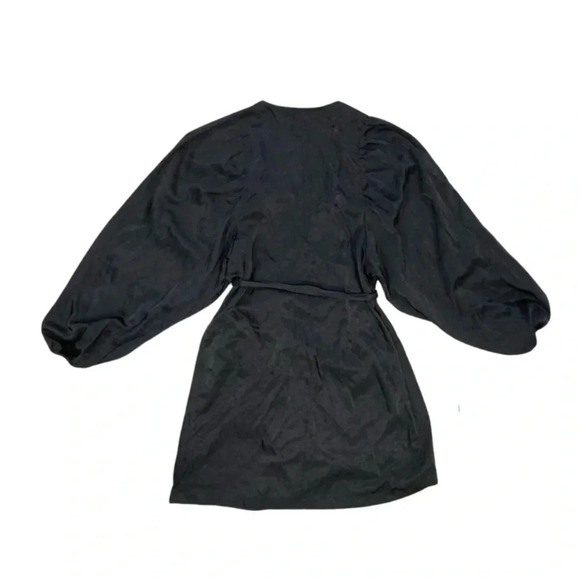 H&M Satin Ballon Sleeve Wrap-Front Dress | Black | Size S | Witchy, Whimsy Goth - Picture 3 of 7